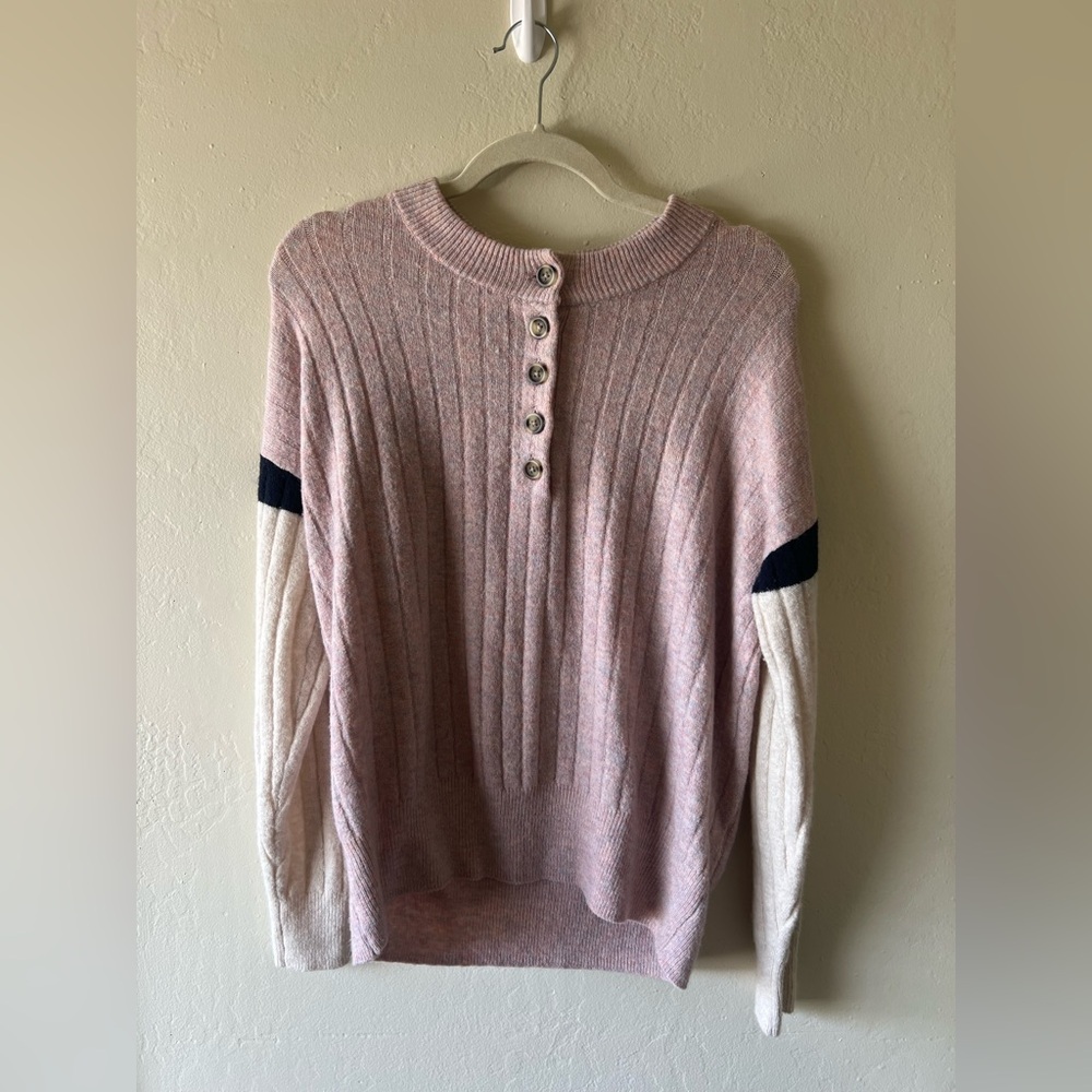 NWT Madewell Wool & Alpaca Blend Sweater in Pink with Navy‎ and White size small - Picture 2 of 5